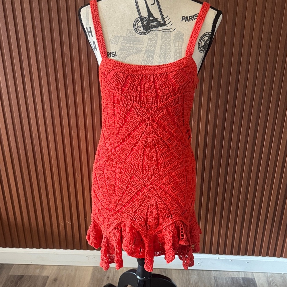 Zara Red Crochet Sleeveless Dress